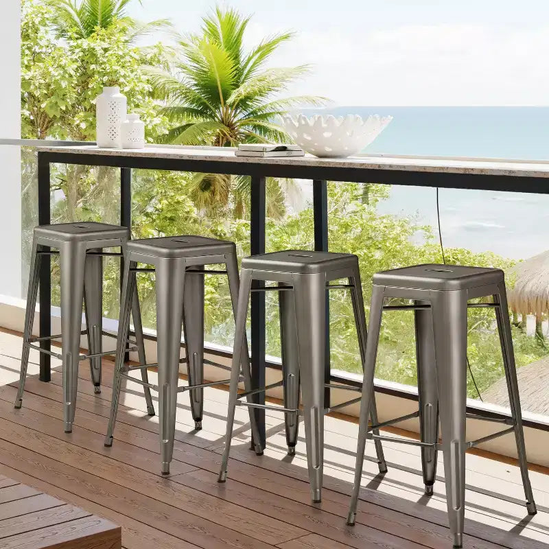 Yaheetech Lot de 4 Tabourets de Bar en Métal sans Dossier Hauteur Comptoir Chaises Empilables