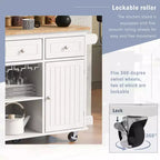 Movable Kitchen Island with Power Outlet, Drop Leaf and Rubber Wood Top