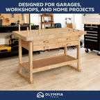 Olympia Tools 60 Rubber Hardwood Workbench, 4 Drawers, 450 lbs Weight Capacity