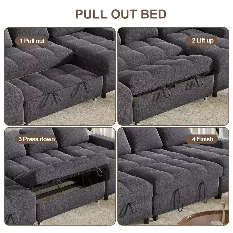 104 U-Shaped Convertible Sleeper Sofa Bed with Storage