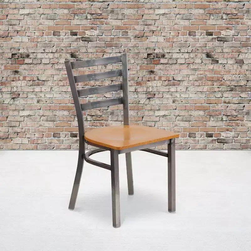 Emma and Oliver 2 Pack Clear Coated Ladder Back Metal Restaurant Chair