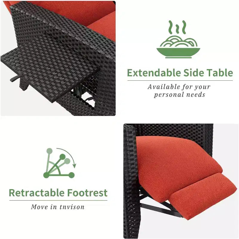 Outdoor Wicker Recliner with Adjustable Back and Footrest, Reclining Patio Chair with Independent,Outdoor Recliner Chair with Cushion