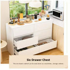 Smart Rotatable/Extendable Buffet Sideboard with 6 Drawers, Extended Countertop, Non-slip Mat, Rotating Dining Table, Kitchen Island Pantry