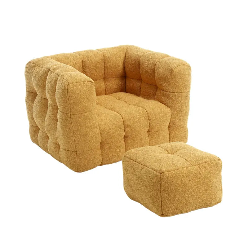 HOMEFUN Fauteuil d'appoint moderne capitonné en tissu bouclé avec ottoman