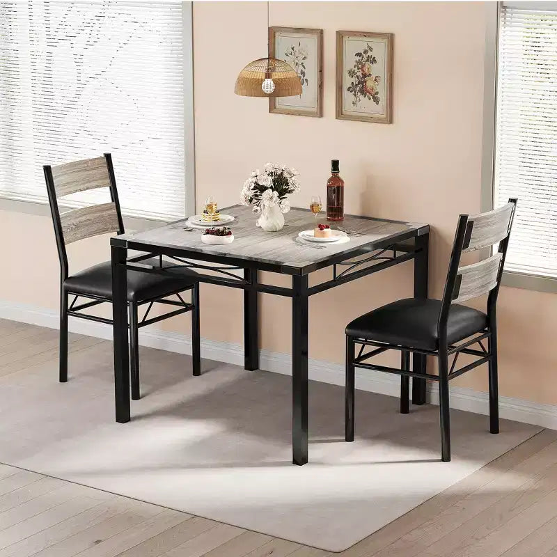 Dining Table Set for 4,with 4 Upholstered Chairs,5 Pcs Wood Kitchen Dining Room Table Set with Corner Protector for Kitchen,Apartment,Small Space