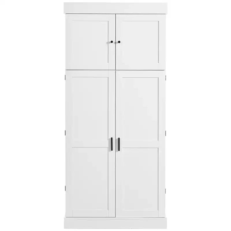 77H Freestanding Kitchen Pantry, Farmhouse Storage Cabinet with Adjustable Shelves, Door Shelves, Drawers & Wine Racks - ModernLuxe