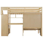 Wood Twin Size Bunk Bed with Desk and Staircase, L-Shaped Twin over Twin Loft Bed with Storage Compartments and Shelves