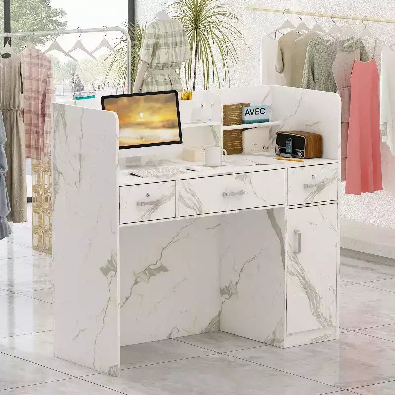 Famapy L-shaped Reception Desk Multifunctional Welcome Desk Workstation