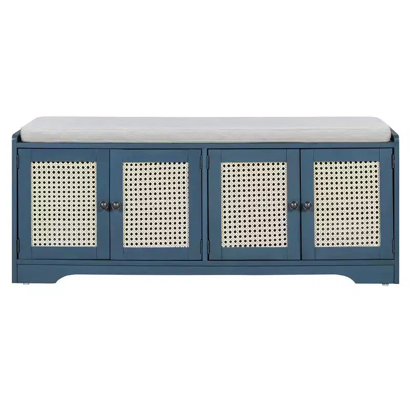 Whisen Rustic Wood Storage Bench, Entryway Shoe Bench with Removable Cushion, Adjustable Shelves