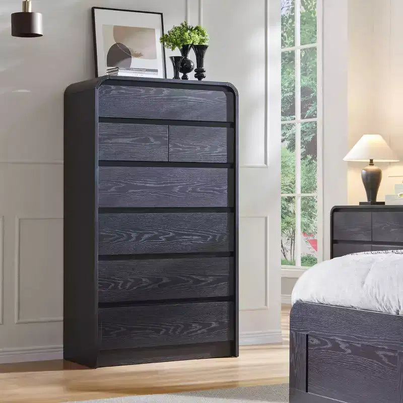 Commode à 7 tiroirs pour chambre à coucher, commode et chiffonnier modernes au design incurvé, commode en bois pour salon