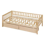 Twin Size Low Daybed with Storage Drawers, Wood Twin Platform Bed Frame with Rails for Boys and Girls Bedroom