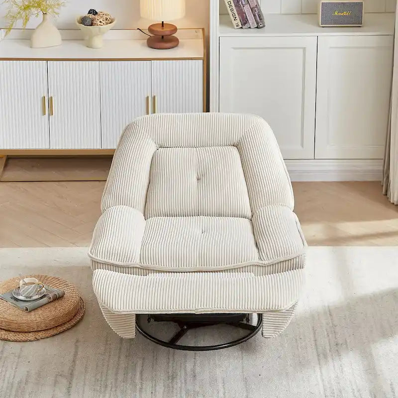 Corduroy Swivel Glider Recliner, Footrest for Living Room