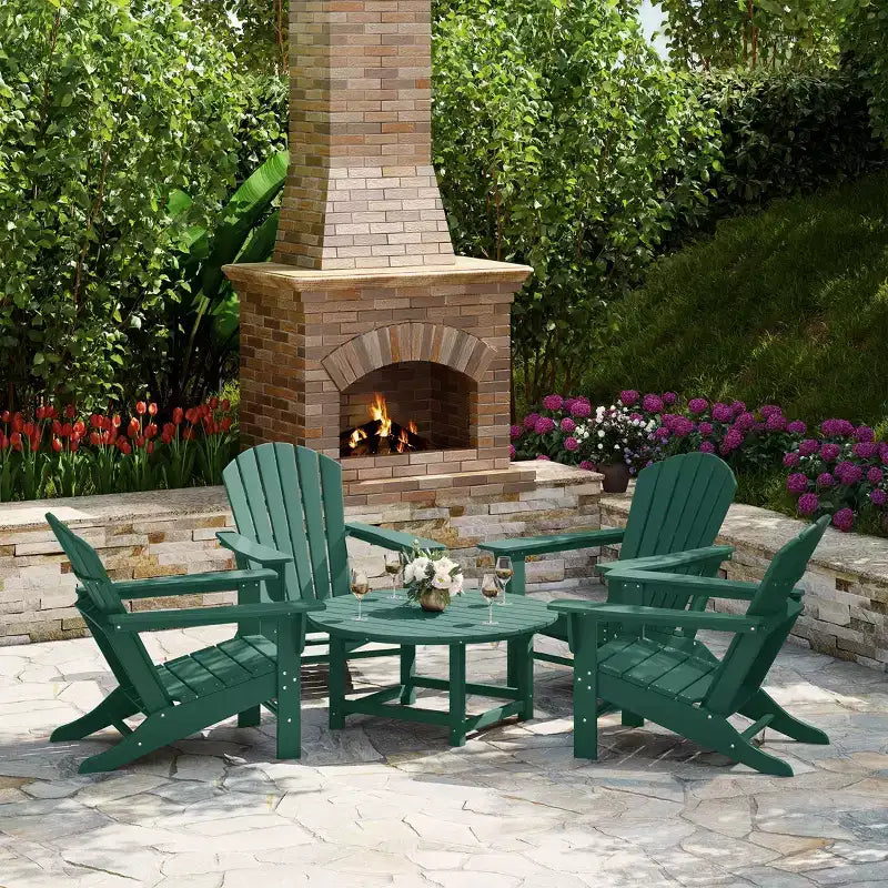 WestinTrends Dylan 5-Piece Outdoor Patio HDPE Adirondack Chair With Round Coffee Table Conversation Set