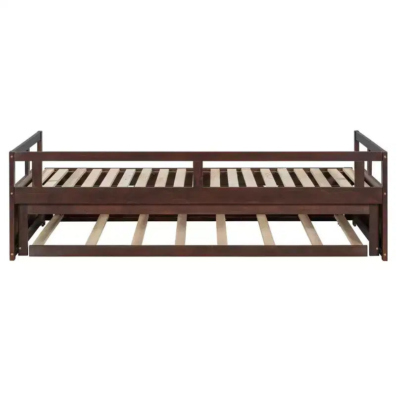 Okak Twin Size Extending Design Daybed with Trundle/Drawers & Safety Rails,Solid Wood Platform Bed Frame for Teens,Adults