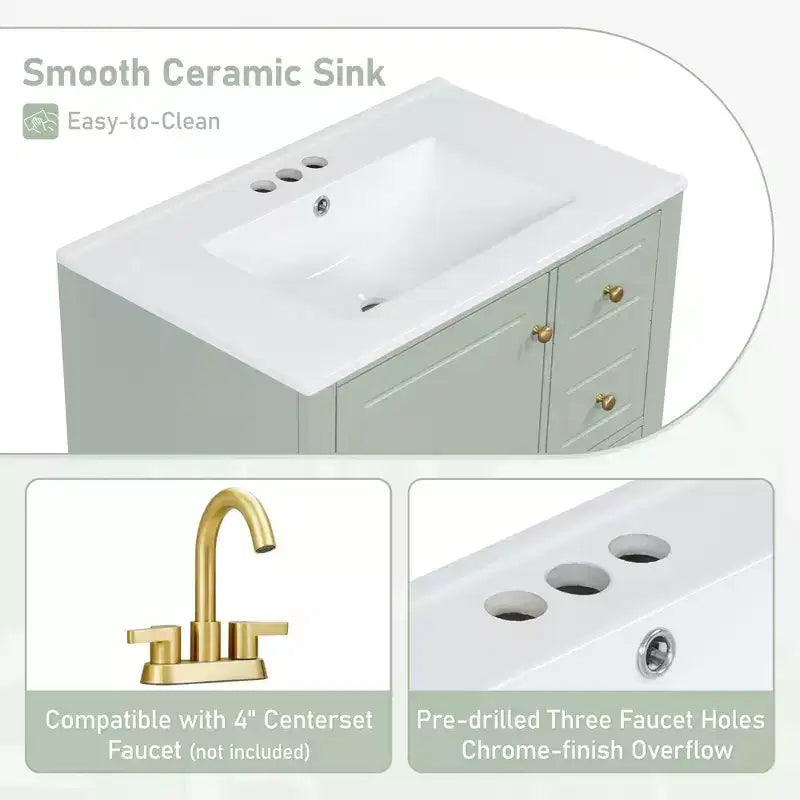 30 Bathroom Vanity Sink Combo, Bathroom storage Cabinet with Drawers and Shelf, Single Sink Bathroom Vanity