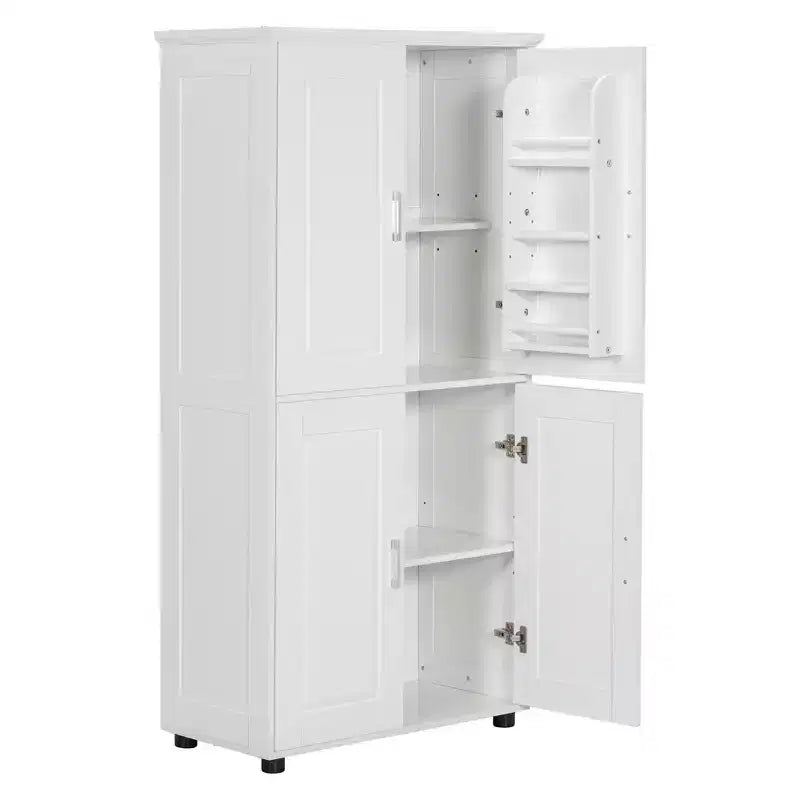 Whisen Minimalist Style Tall and Wide Storage Cabinet, Freestanding Cabinet with 4 Doors and Adjustable Shelves for Bathroom, Office - White