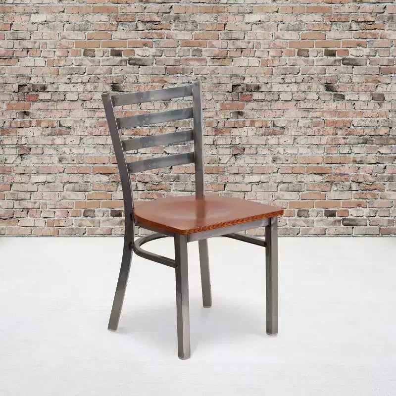 Emma and Oliver 2 Pack Clear Coated Ladder Back Metal Restaurant Chair