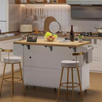 55 Mobile Island Table with Power Outlet & Drop Leaf, Kitchen Rolling Island Kitchen Island Cart with Trash Storage Cabinet for Kitchen
