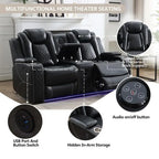 Power Reclining Sofa with Wireless Charger,Reading Light for Living Room,Faux Leather LED Light,AC/USB Port,Cup Holder,Black
