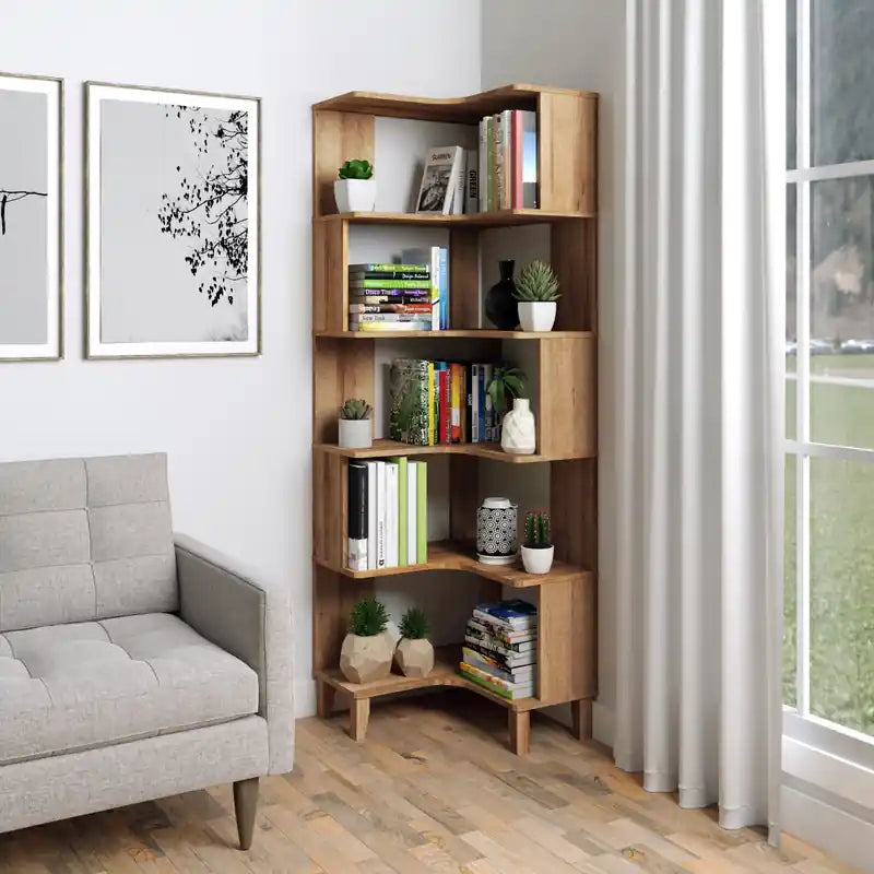 Corner Bookcase - Natural Oak