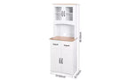 23 Wooden Kitchen Cabinet, Pantry Microwave Cabinet with Glass Doors and Drawers, Adjustable Shelves, White