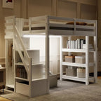 Full/Twin Loft Bed with Storage Stairs - Shelves, Wardrobe & LED Light, Space-Saving Design