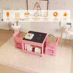 Ensemble Table d'activités 4-en-1 avec plateau amovible, table avec tiroirs et étagère, mobilier multifonctionnel pour tout-petits pour le dessin et la lecture