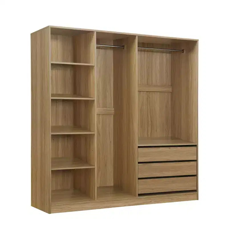 Armoire de rangement Whisen sans portes en bois avec étagères et 3 tiroirs - Naturel