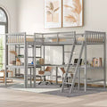 119''L 79.5''W Wood Twin Size L-Shaped Loft Bed with Ladder and 2 Built-in L-Shaped Desks