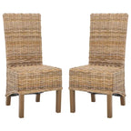 Set of 2 Natural Wicker Dining Chairs 19W x 22D x 41H, Boho Coastal Style