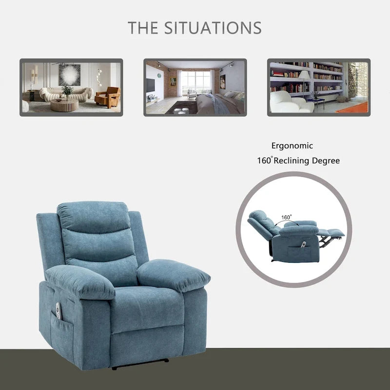 Velvet Adjustable Massage Function Power Recliner Chair with Heating System
