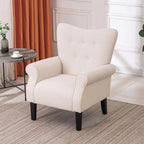 Erommy Modern Accent Chair, High Back Armchair, Upholstered Fabric Button Single Sofa with Wooden Legs for Living Room