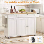 55 Mobile Island Table with Power Outlet & Drop Leaf, Kitchen Rolling Island Kitchen Island Cart with Trash Storage Cabinet for Kitchen