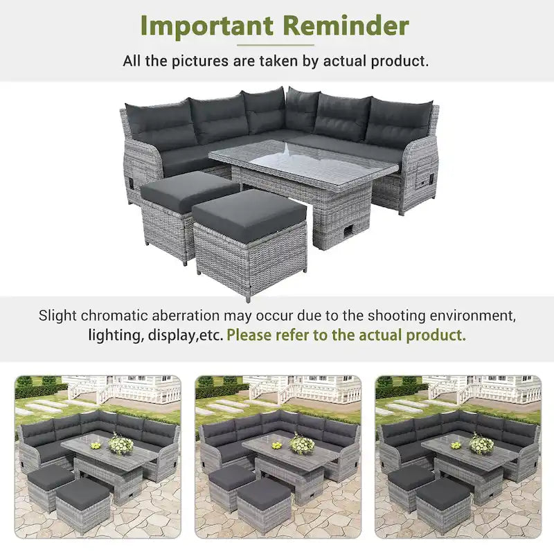 Outdoor Rattan Sectional Sofa Set with Adjustable Table & Recliners
