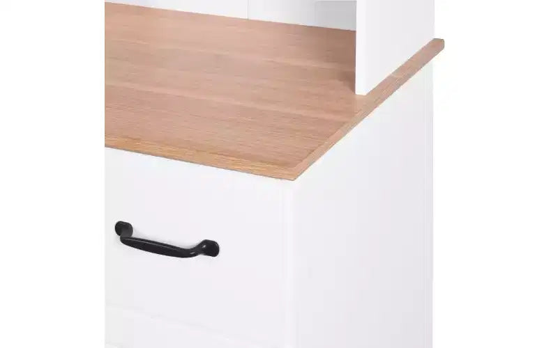23 Wooden Kitchen Cabinet, Pantry Microwave Cabinet with Glass Doors and Drawers, Adjustable Shelves, White