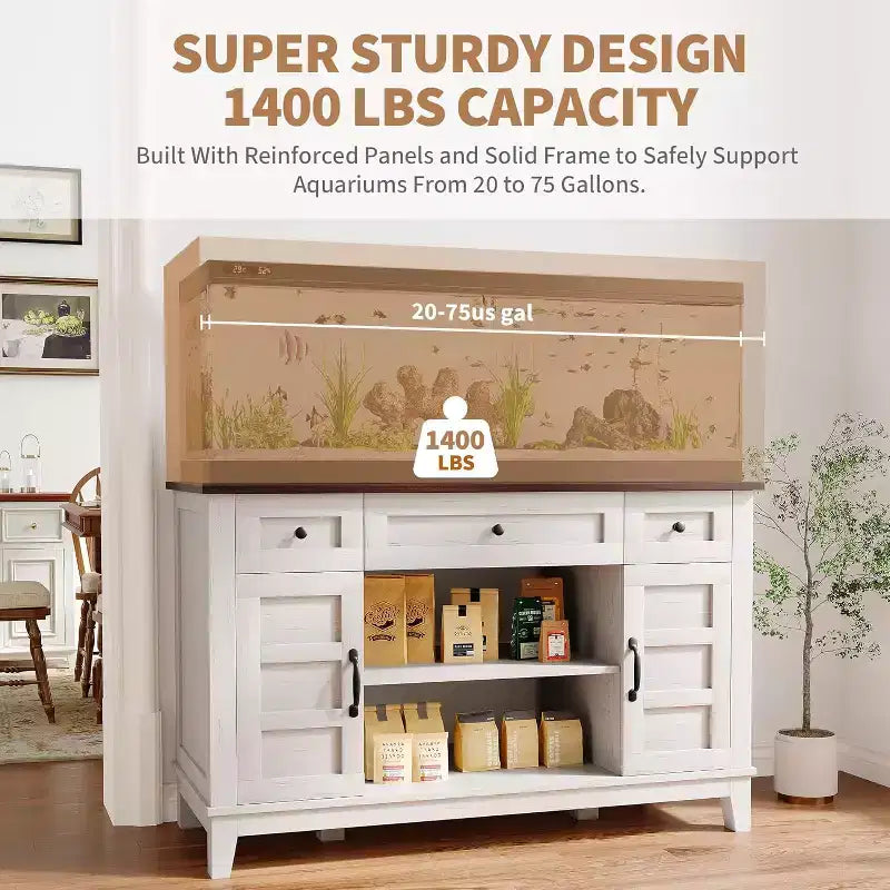 55-75 Gallon Aquarium Stand with Power Outlet, Storage Cabinets and Adjustable Shelves