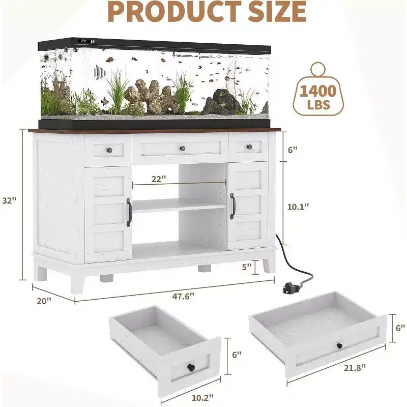 55-75 Gallon Aquarium Stand with Power Outlet, Storage Cabinets and Adjustable Shelves