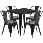 Emma and Oliver Commercial Grade 31.5 Square Metal Indoor-Outdoor Table Set with 4 Stack Chairs