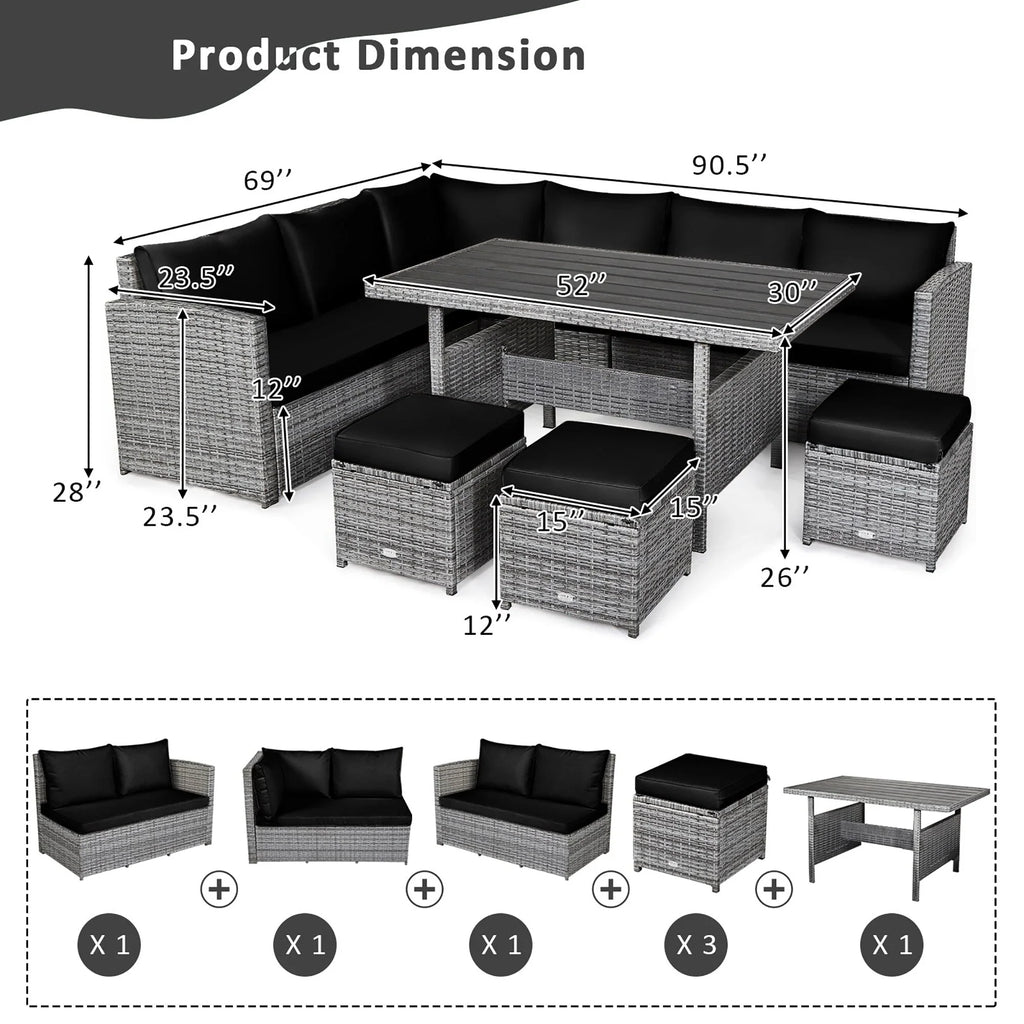 Costway 7 PCS Patio Rattan Dining Set Sectional Sofa Couch Ottoman - See Details