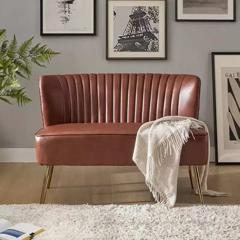 47 Contemporary Wingback Loveseat, Armless 2-Seater Sofa with Metal Legs for Living Room or Bedroom