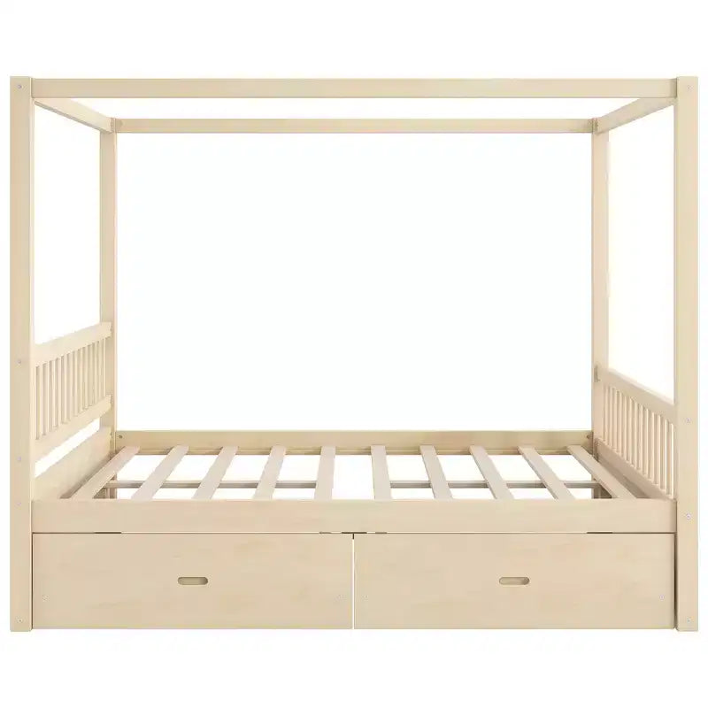 Cadre de lit à baldaquin en bois Whisen de taille Queen avec 2 tiroirs de rangement intégrés, construction robuste et durable
