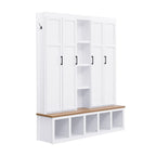 Black / White / Blue Farmhouse Hall Tree with Shoe Cabinet, Bench, Hooks and Open Shelves for 1窶・ Person