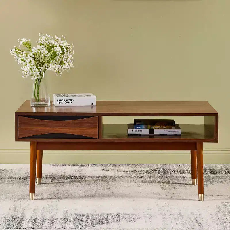 Mid-Century Modern Coffee Table with Drawer & Shelf