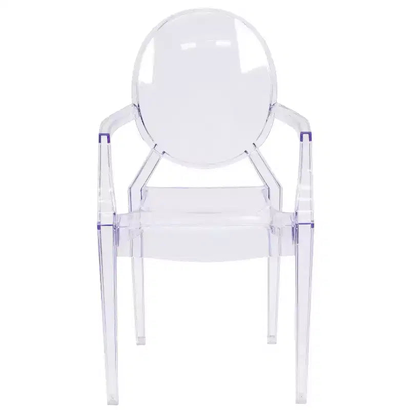 Emma and Oliver Oval Back Ghost Chair with Arms in Transparent Crystal