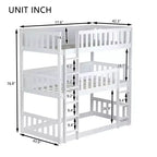 Twin Size Triple Rubber Wood Bunk Bed with Ladders & Guardrails, Detachable, White