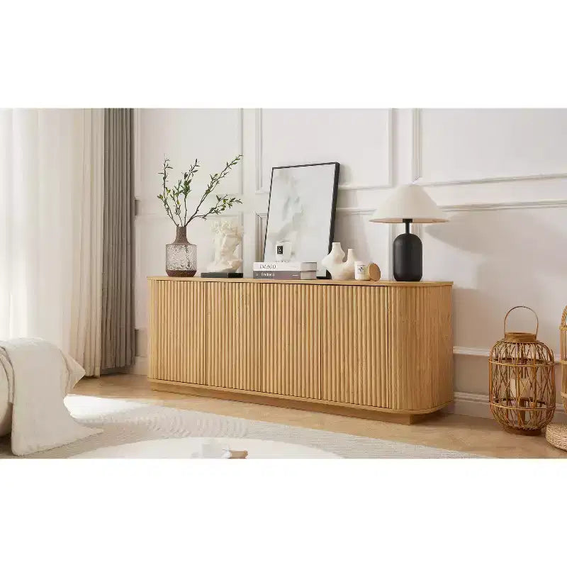 JVNOXK Wavy Wood Grain Sideboard, Vertical Stripes, TV Cabinet, Suitable for Bedroom/Entrance Hall. Natural Wood , 64W  15D  24H