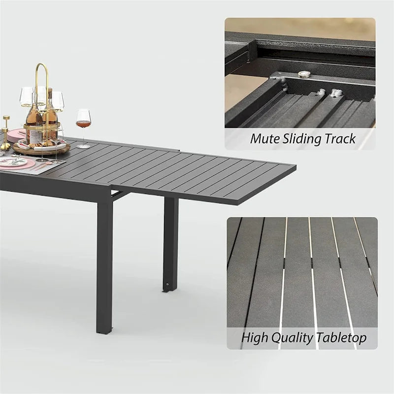 90-in. Patio Dining Expandable Table, Metal Aluminum Outdoor Table for 4-8 Person Rectangular Table for Garden Bistro
