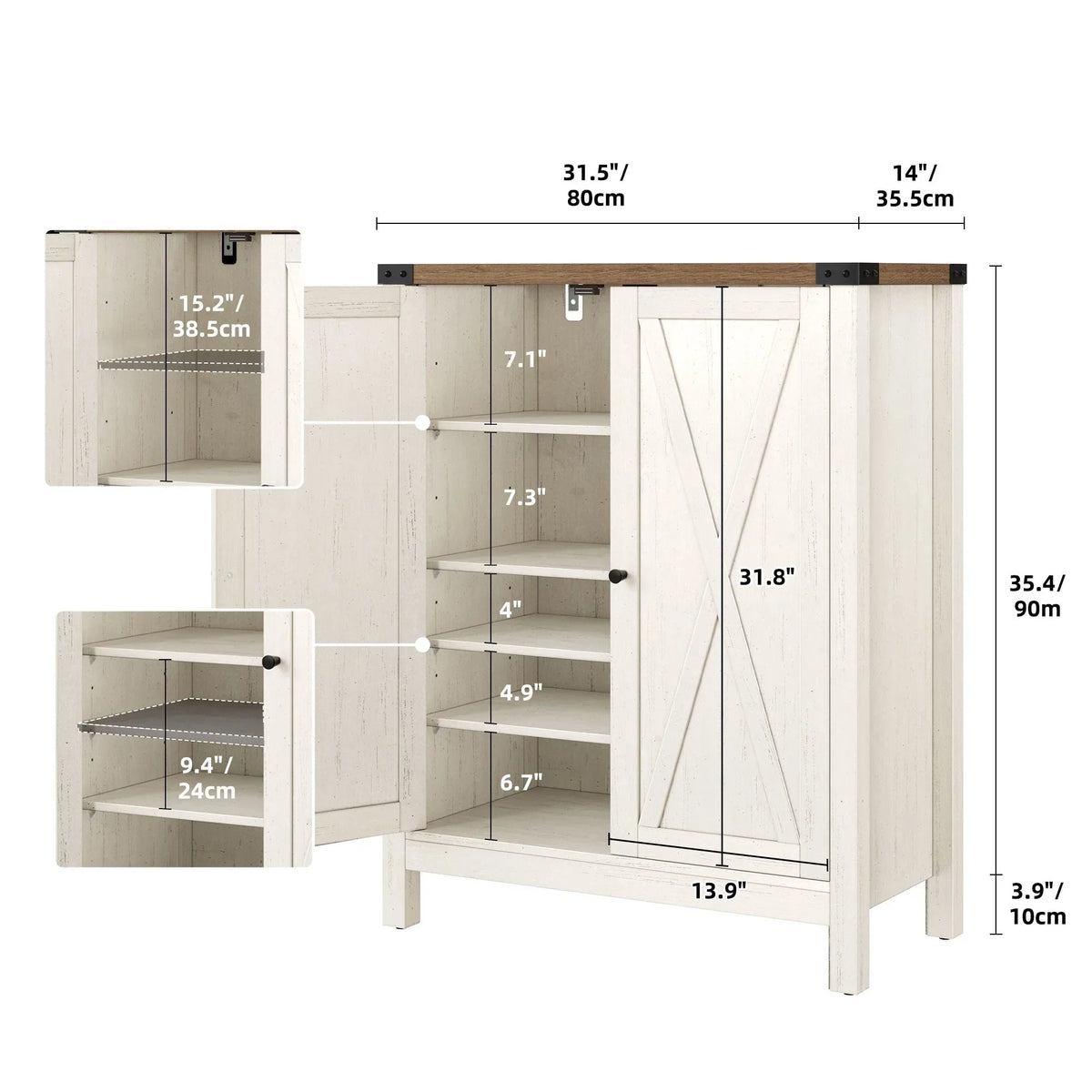 Moasis 5-tier 20 Pair Shoe Storage Cabinet with Double Doors for Entryway