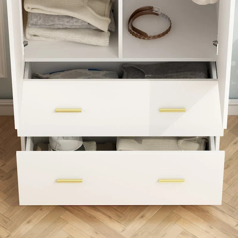 Armoire à deux portes avec miroir, blanc/brun foncé, 31,5L x 72H po – 31,5L x 72H po