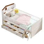 Whisen Twin Wooden Bed Frame, Platform Bed Frame with Storage 4 Drawers, Guardrail Headboard and Ladder